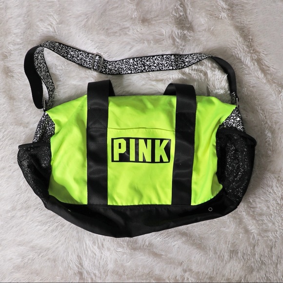 VS Pink Neon Green Cow Print Duffel